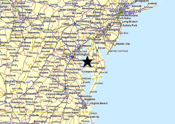 Map of Maryland, Virginia, Delaware